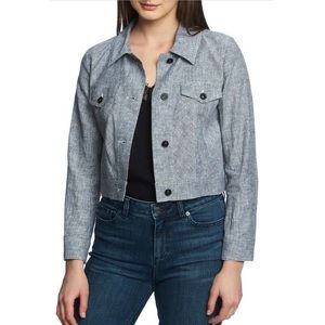 Stripe Linen Blend Trucker Jacket Size Large